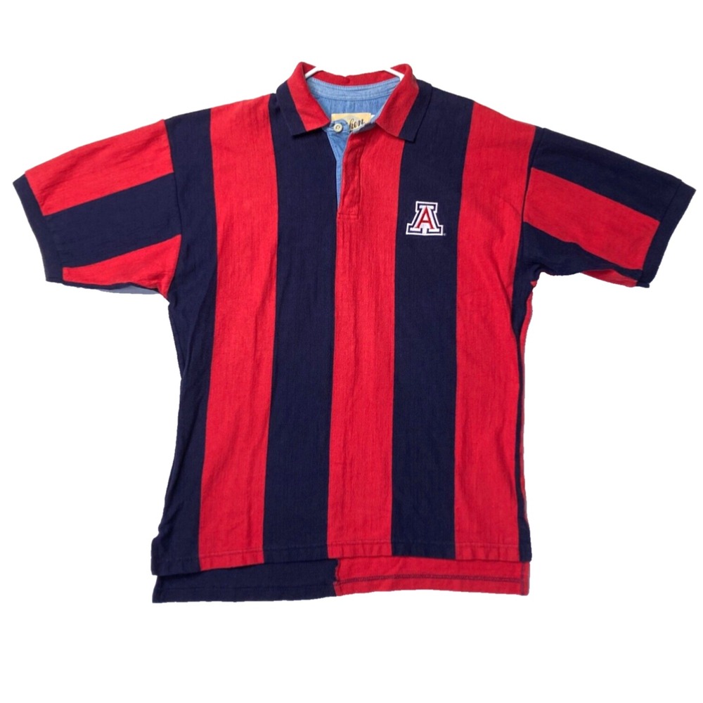 VTG Dehen Heritage Rugby Shirt Mens L Chambray Collar Red Navy Polo 90s